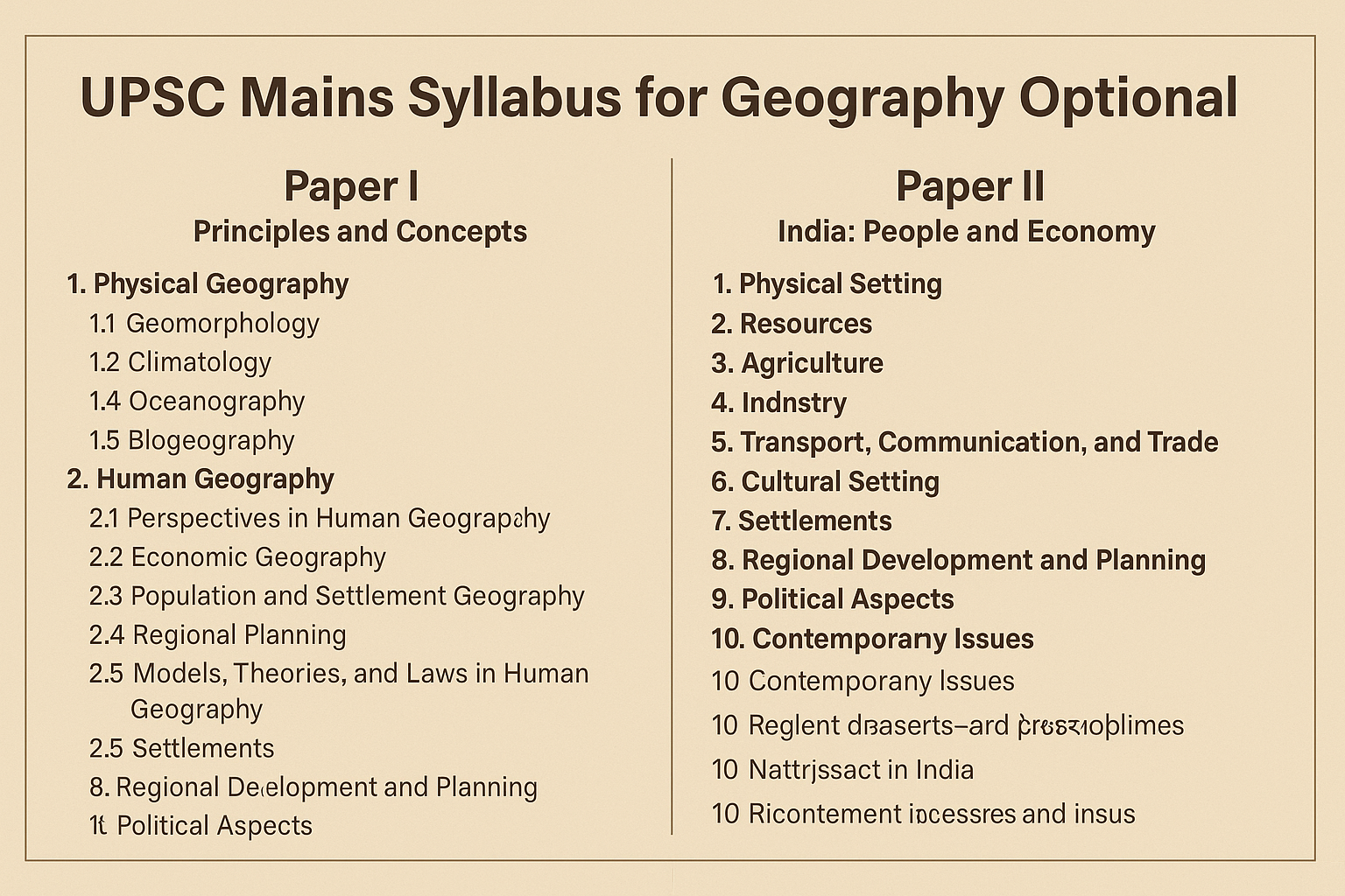 UPSC Geography Optional Syllabus for Mains – Detailed Paper I & II Breakdown (2025)